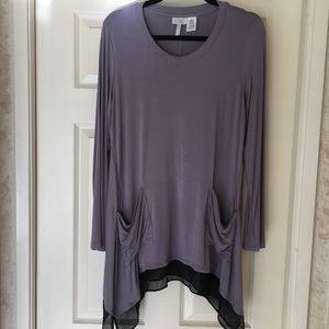 LOGO Knit Top with Checkered Chiffon Hem